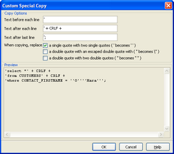 Custom Special Copy, options dialog